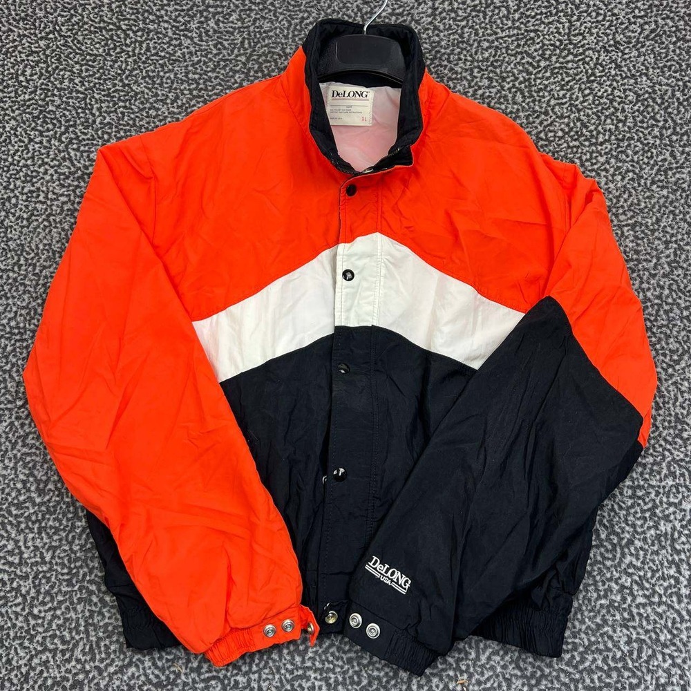 Vintage DeLong Windbreaker Jacket‎ Men Extra Large Red Black Snap Button XL